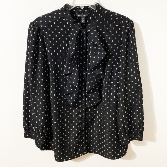 George Long Sleeve Button Front Blouse with Ruffled Front Cuff Mandarin Collar